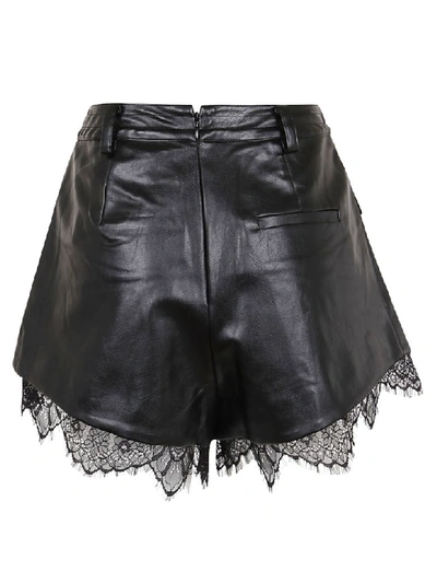 Shop Self-portrait Faux Leather Pleat Shorts In Black