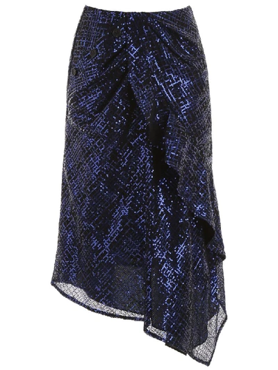 Shop Self-portrait Sequins-covered Skirt In Blue