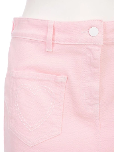 Shop Love Moschino Skirt Denim W/heart On Pockets In Pink
