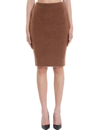 Shop Versace Fluffy Pencil Skirt In Brown
