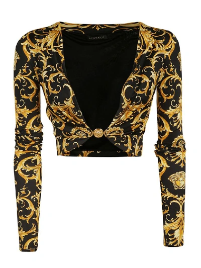 Shop Versace Printed Cropped Top In Black