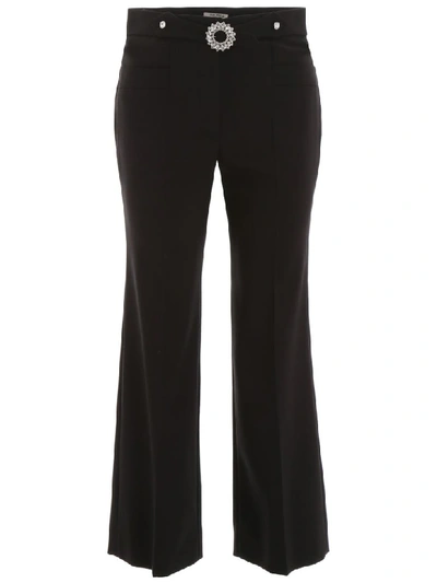 Shop Miu Miu Trousers With Crystal Buckle In Nero (black)