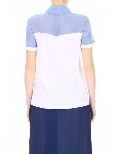 Shop Prada Polo Shirt With Ruffles And Logo Patch In Pervi Bianco Inchios (white)