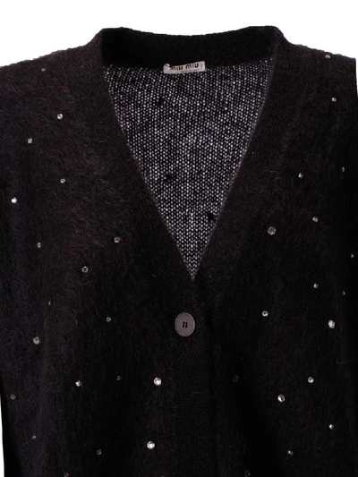 Shop Miu Miu Embellished Cardigan In Black