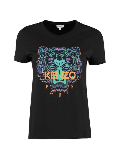 Shop Kenzo Printed Cotton T-shirt In Black