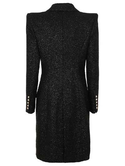 Shop Balmain One Button Tweed Coat In Pa Noir