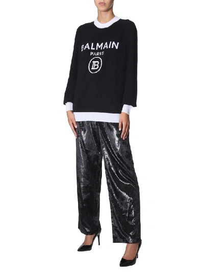 Shop Balmain Crew Neck Sweater In Nero