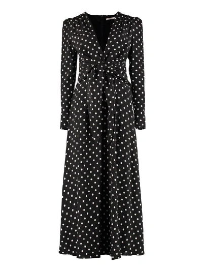 Shop Alessandra Rich Polka Dot Print Long Dress In Black