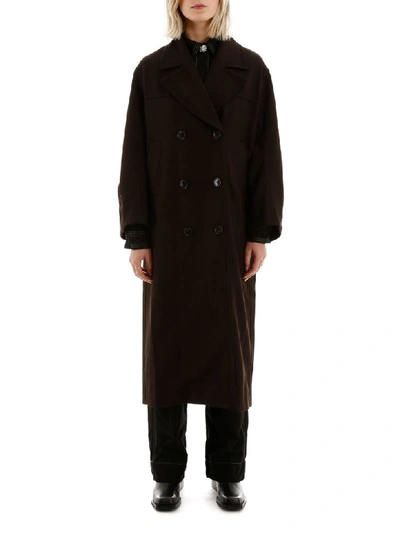 Shop Ganni Oversize Tartan Coat In Mole (brown)