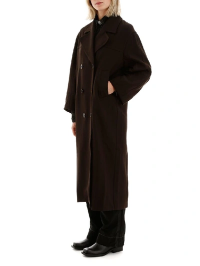 Shop Ganni Oversize Tartan Coat In Mole (brown)