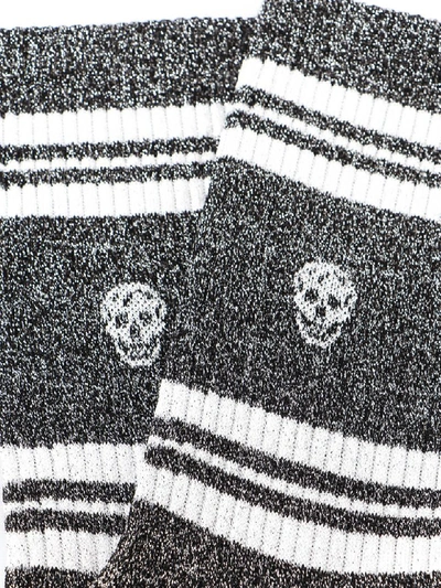 Shop Alexander Mcqueen Socks Stripe Skull In Black/silver
