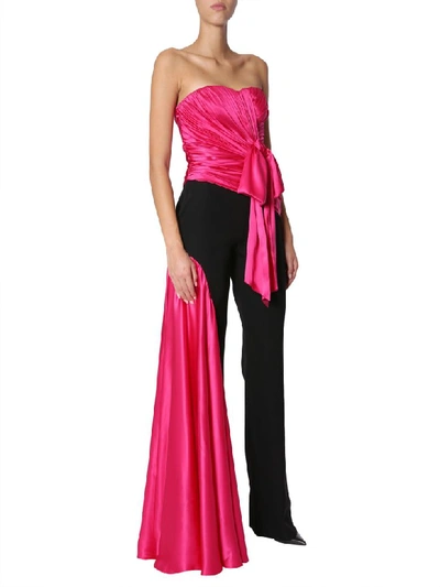 Shop Moschino Jumpsuit With Silk-draped Inserts In Nero