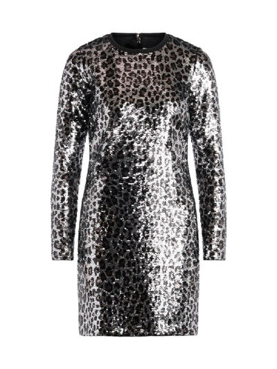 Shop Michael Kors Leopard-effect Dress Made Of Sequins In Grigio