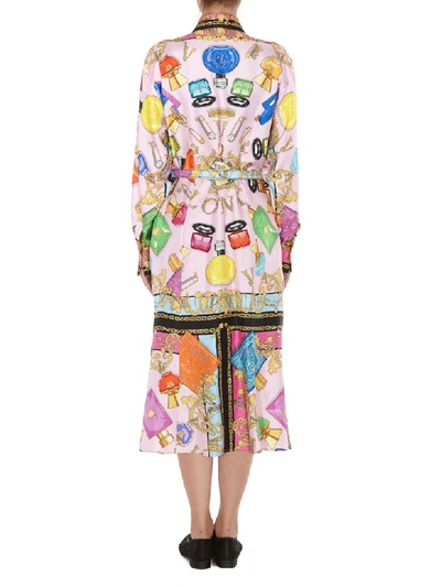Shop Versace Logo Silk Dress In Multicolor