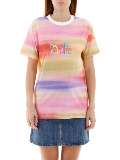 Shop See By Chloé Rainbow Logo T-shirt In Multicolor 1 (yellow)