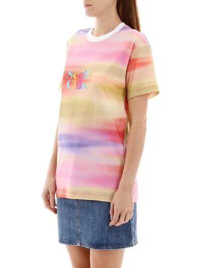 Shop See By Chloé Rainbow Logo T-shirt In Multicolor 1 (yellow)
