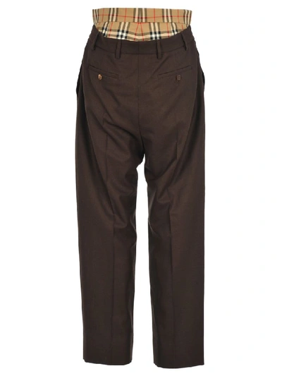 Shop Burberry Double-waist Trousers In Coffee + Check