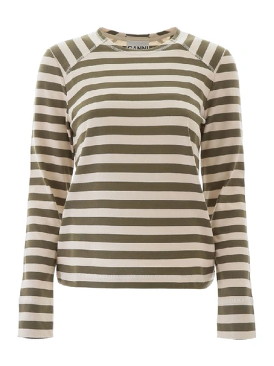 Shop Ganni Striped T-shirt In Kalamata (beige)