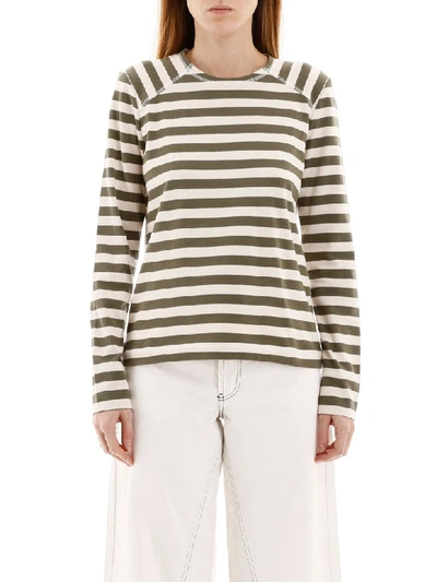 Shop Ganni Striped T-shirt In Kalamata (beige)