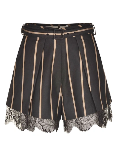 Shop Self-portrait Tailoring Stripe Shorts In Black/beige