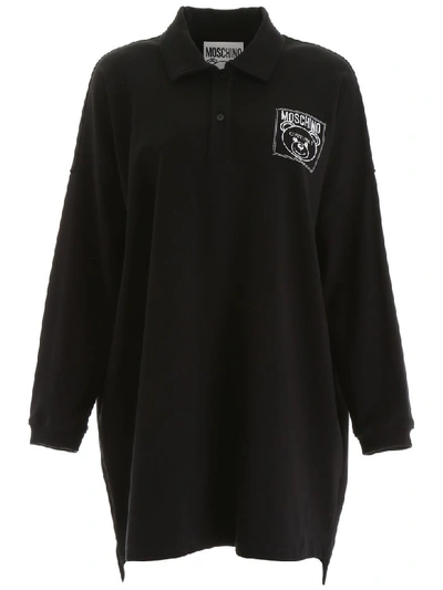 Shop Moschino Teddy Bear Couture Polo Shirt In Black (black)