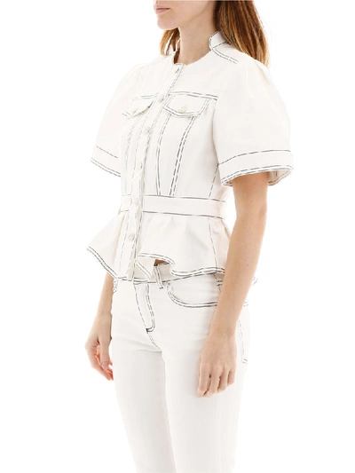 Shop Alexander Mcqueen Peplum Denim Jacket In Ivory (white)