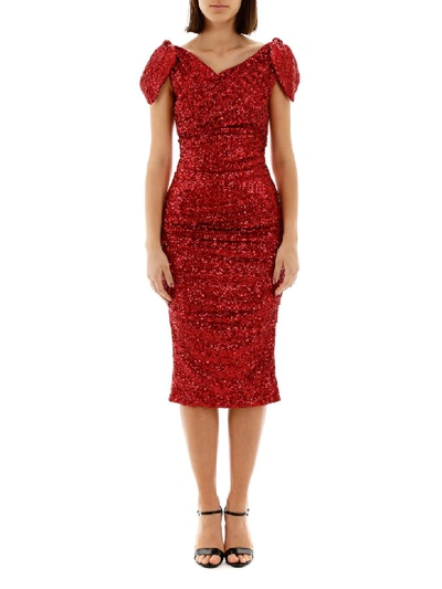 Shop Dolce & Gabbana Sequined Dress In Granata (red)