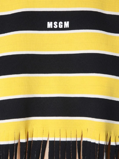 Shop Msgm Striped T-shirt With Fringes In Multicolor