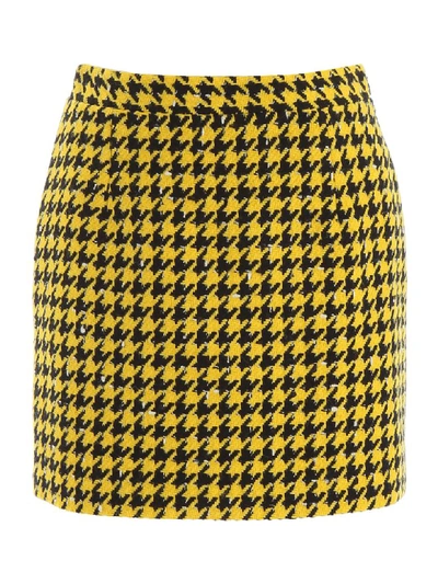 Shop Alessandra Rich Houndstooth Mini Skirt In Yellow Black (yellow)
