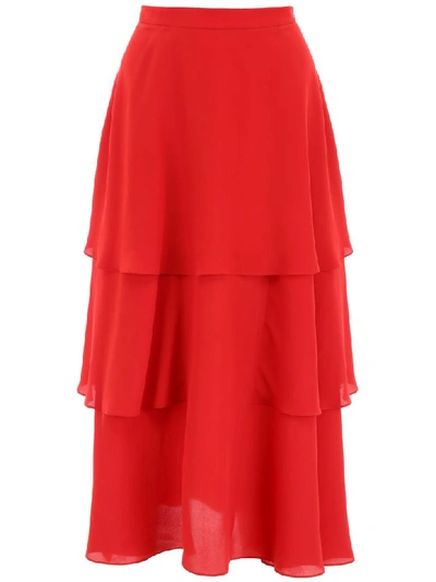 Shop Stella Mccartney Silk Midi Skirt In Red Romance (red)