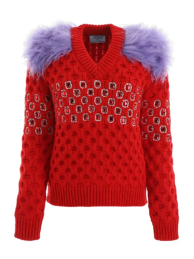 Shop Prada Crystal-embellished Pull In Rosso Iris (red)
