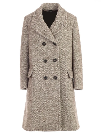 Shop Aspesi Coat Double Breasted Revers In Naturale