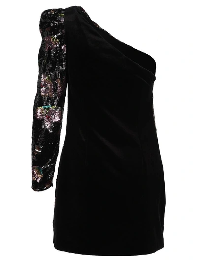 Shop Self-portrait Self Portrait One-shoulder Midnight Bloom Sequin Dress In Black