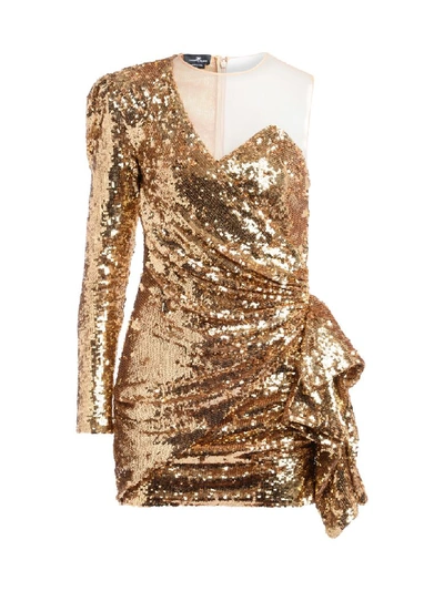 Shop Elisabetta Franchi Celyn B. Abito Elisabetta Franchi Monospalla Con Paillettes Dorate In Oro