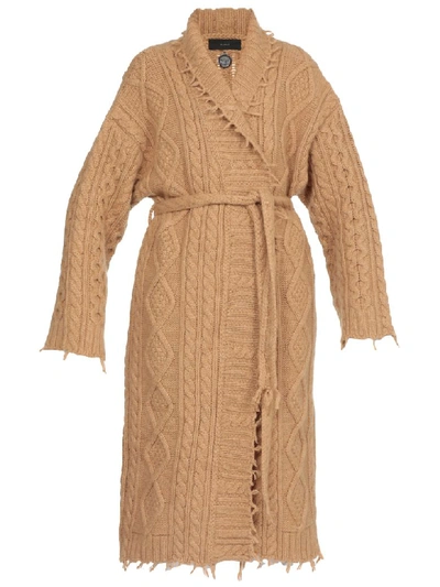 Shop Alanui Fisherman Knit Coat In Rhum Camel