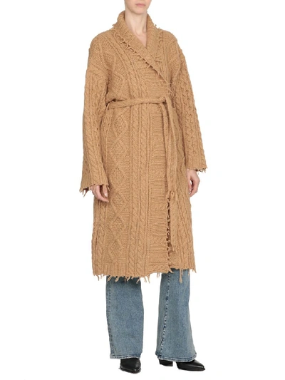 Shop Alanui Fisherman Knit Coat In Rhum Camel