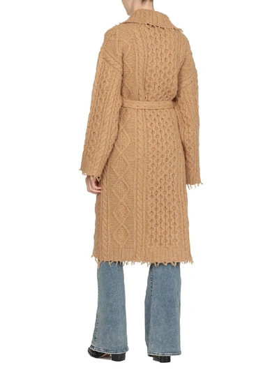 Shop Alanui Fisherman Knit Coat In Rhum Camel