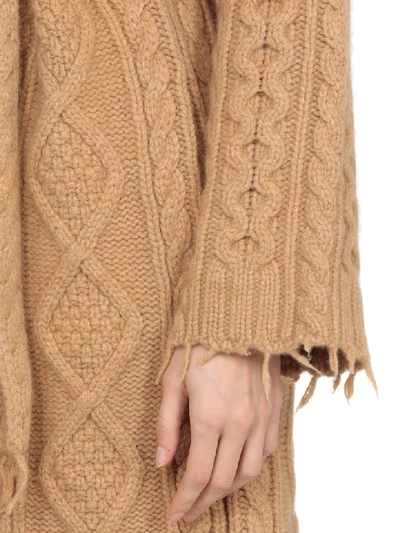 Shop Alanui Fisherman Knit Coat In Rhum Camel