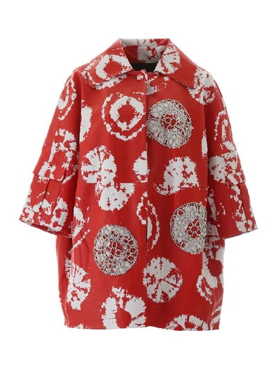 Shop Area Jacquard Coat With Crystals In Red White (red)