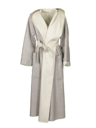 Shop Agnona Cashmere Reversible Coat In Grey/ivory