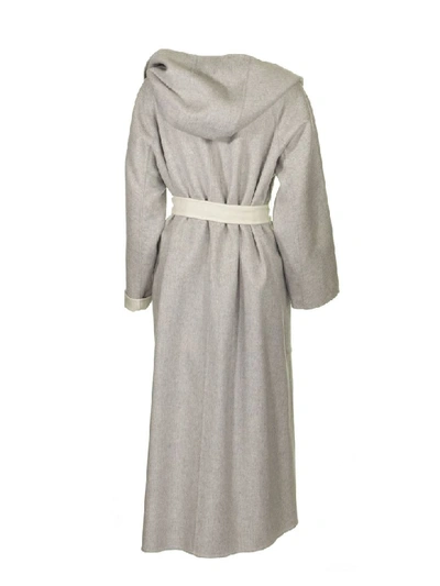 Shop Agnona Cashmere Reversible Coat In Grey/ivory