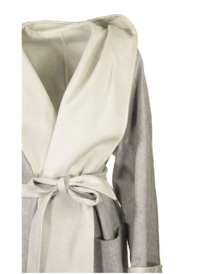 Shop Agnona Cashmere Reversible Coat In Grey/ivory