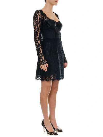 Shop Dolce & Gabbana Black Cordonetto Lace & Satin Dress