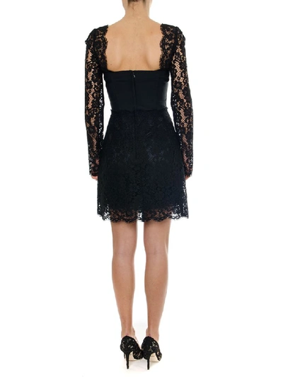Shop Dolce & Gabbana Black Cordonetto Lace & Satin Dress