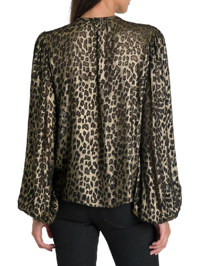 Shop Saint Laurent Tassel Pirate Blouse In Metallic Leopard Satinet In Oro