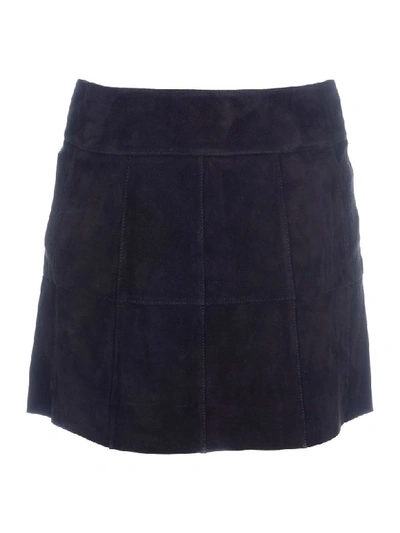 Shop Saint Laurent Button Suede Leather Skirt In Black