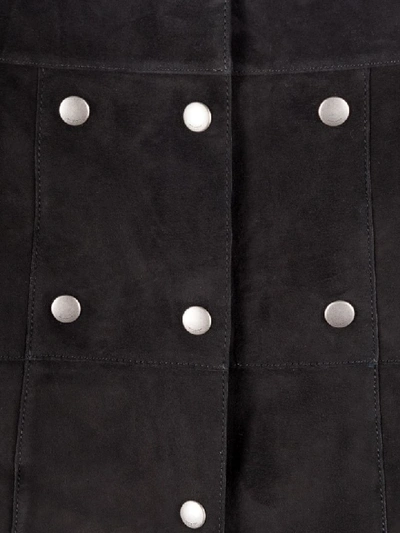 Shop Saint Laurent Button Suede Leather Skirt In Black