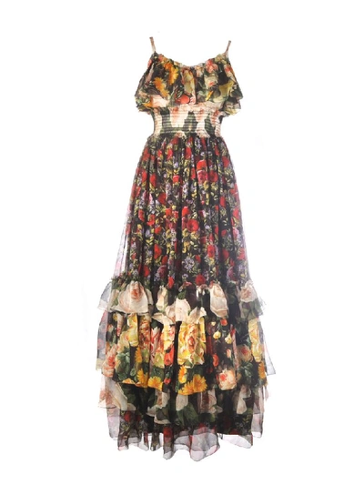 Shop Dolce & Gabbana Flower Mesh Print Dress In Mix Flowers