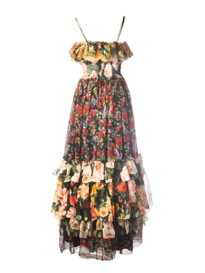 Shop Dolce & Gabbana Flower Mesh Print Dress In Mix Flowers
