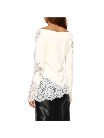Shop Ermanno Scervino Sweater With Long Sleeves And Lace Inserts In Yellow Cream
